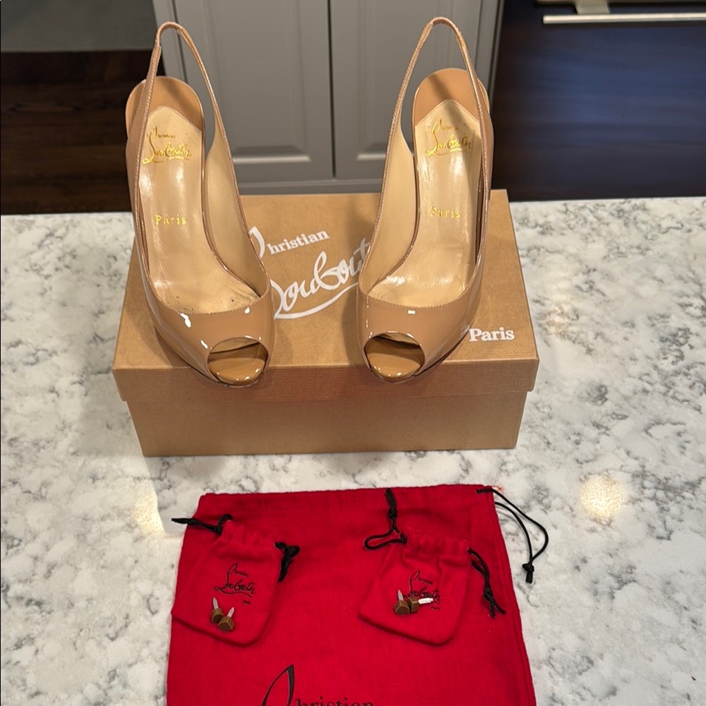 Christian Louboutin Tan Patent Leather Stiletto Heels